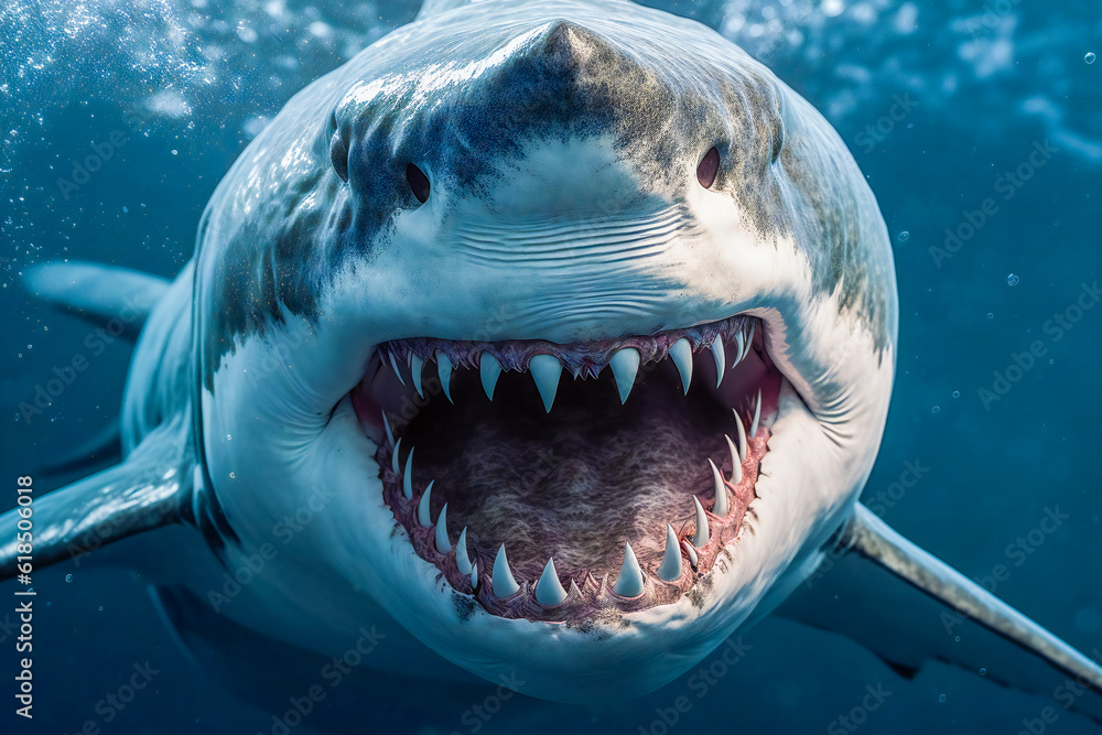 Fototapeta premium Terrifying shark ready to attack . Generative AI