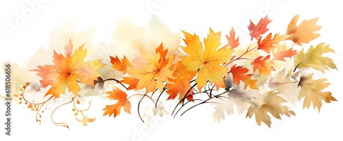 abstract Autumn foliage banner background  branch  twigs and berries  orange yellow color  Generative Ai
