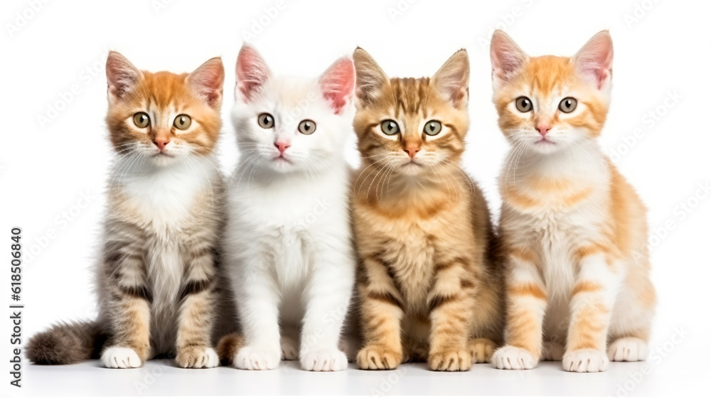 group of small kittens isolated on white background. AI Generated group of small kittens isolated on white background. AI Generated