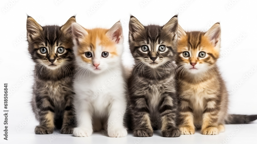 group of small kittens isolated on white background. AI Generated