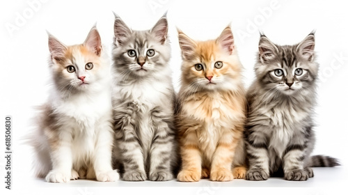 group of small kittens isolated on white background. AI Generated