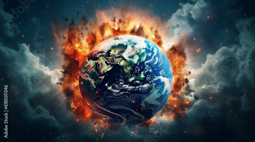 The earth on fire. Environmental disasters and war. Global Warming and Climate Change, Generative AI