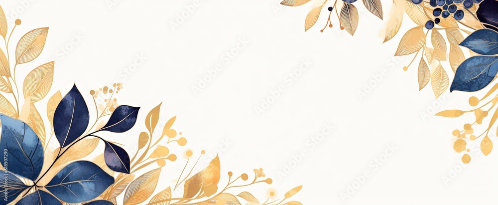 abstract Autumn foliage banner background, branch, twigs and berries, brown navy blue color, Generative Ai - obrazy, fototapety, plakaty 