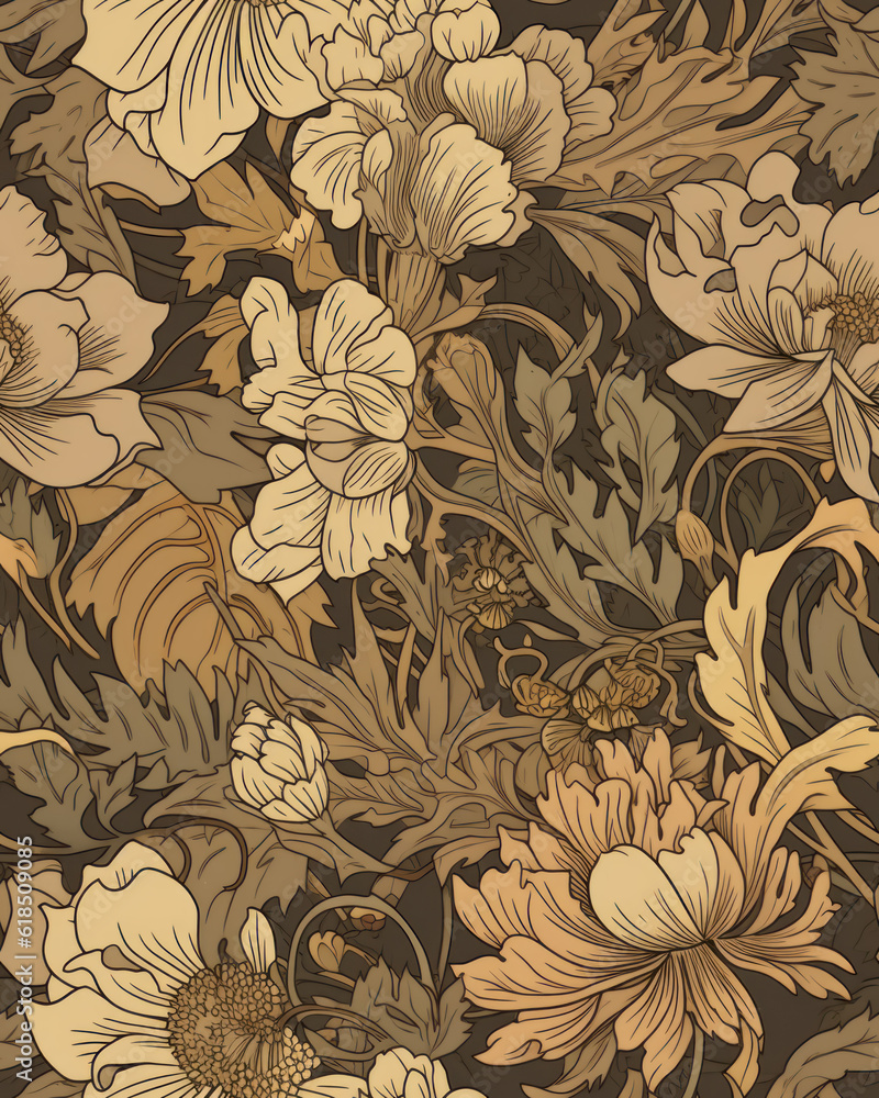 Seamless pattern with beautiful flowers in neutral pastel colors, generative ai Seamless pattern with beautiful flowers in neutral pastel colors, generative ai