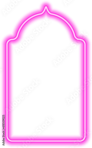 Ramadan islamic frame. Neon arch shape. Muslim door and window. Arabian bright template.