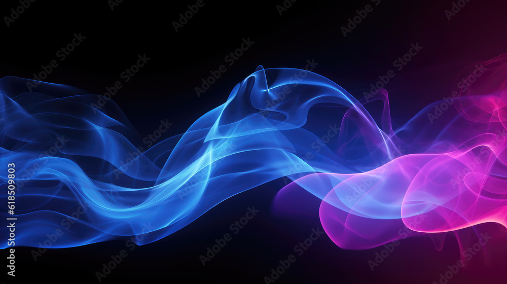 Neon glowing smoke on black background with space for copy. Generative AI
