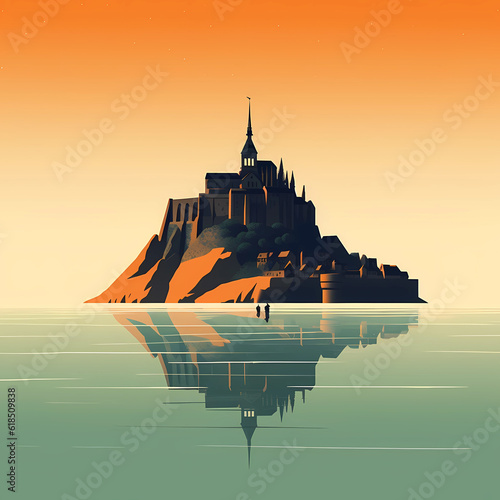 Fotografia Illustration of beautiful view of Mont Saint-Michel, France