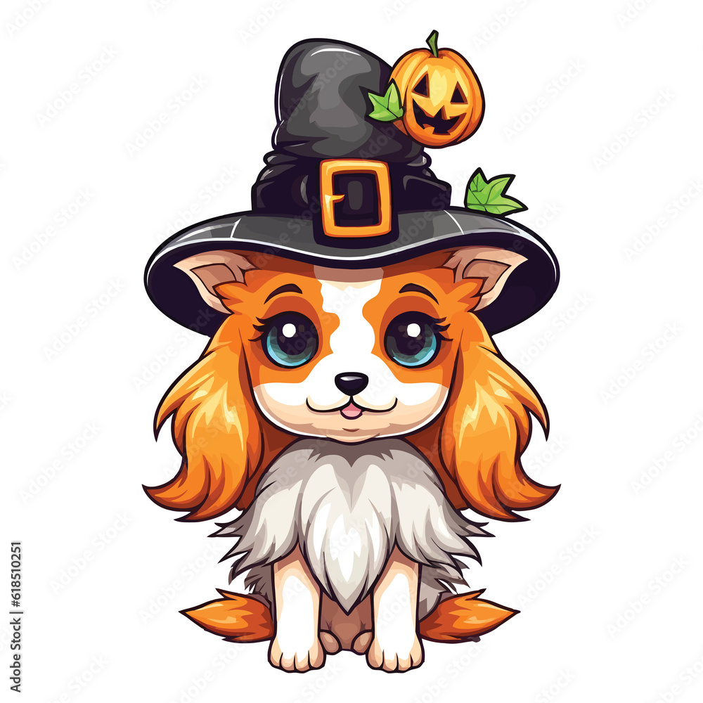 Fototapeta premium Puppy in Disguise: Cute Papillon Embraces Halloween Playfulness