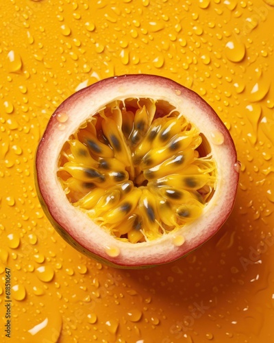 passionfruit on yellow background