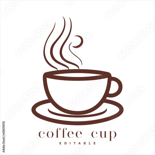 Coffee shop logo template, natural abstract coffee cup with steam, coffee house emblem, creative cafe logotype, modern trendy symbol design vector illustration isolated on white background sign.