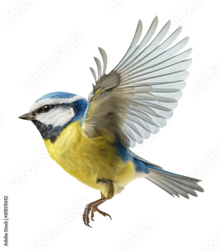 Flying common great tit isolated on the transparent background PNG. AI generative.  © Monika