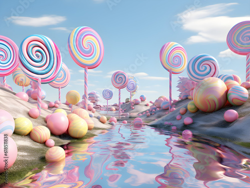 lollipop lake, candy islad, fantasy, dolci, lollipop landscape photo
