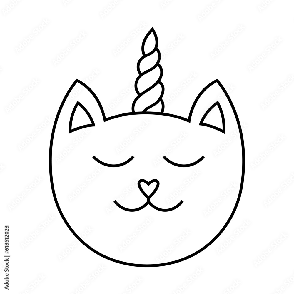 Cute unicorn cat. Vector line illustration. Single element, fashion print, sticker, emblem, sublimation Cute unicorn cat. Vector line illustration. Single element, fashion print, sticker, emblem, sublimation