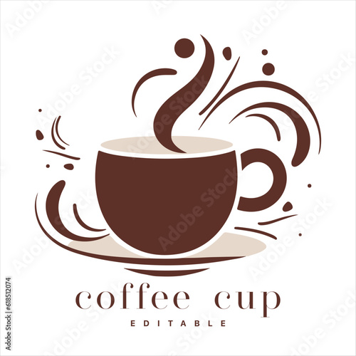 Coffee shop logo template, natural abstract coffee cup with steam, coffee house emblem, creative cafe logotype, modern trendy symbol design vector illustration isolated on white background sign. photo