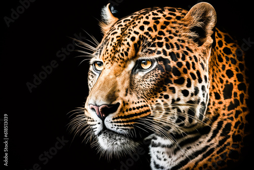 jaguar face on black background Generative AI © Melinda Nagy