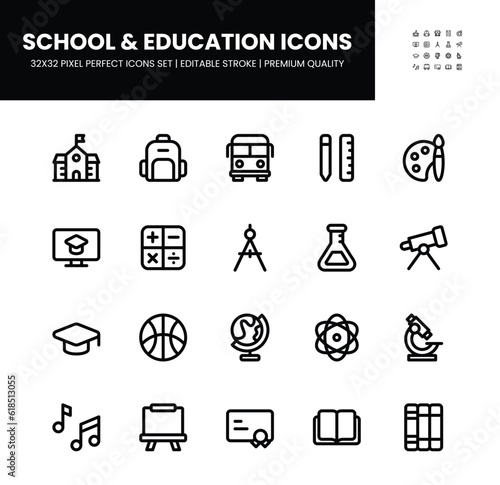 School and education icons set in 32 x 32 pixel perfect with editable stroke