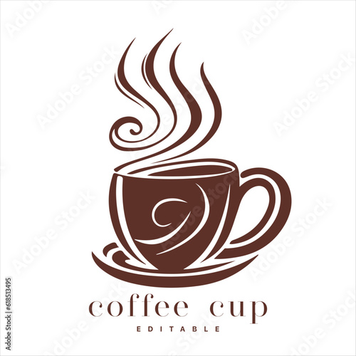 Coffee shop logo template  natural abstract coffee cup with steam  coffee house emblem  creative cafe logotype  modern trendy symbol design vector illustration isolated on white background sign.