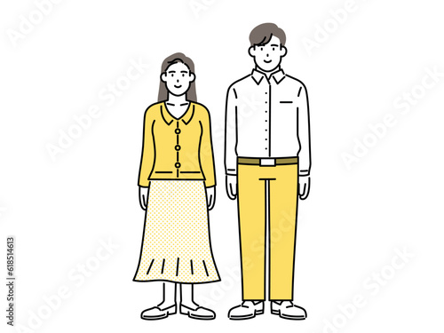 Young man and woman couple standing frontal full body vector illustration