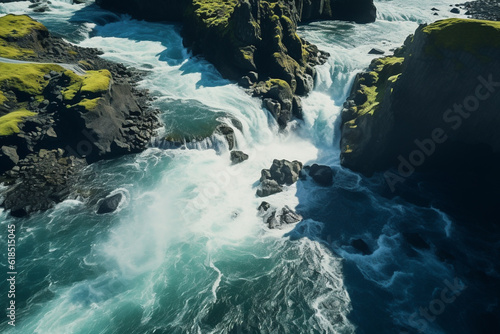 Iceland highlands aerial drone view landscape with mountains  rivers and waterfalls
