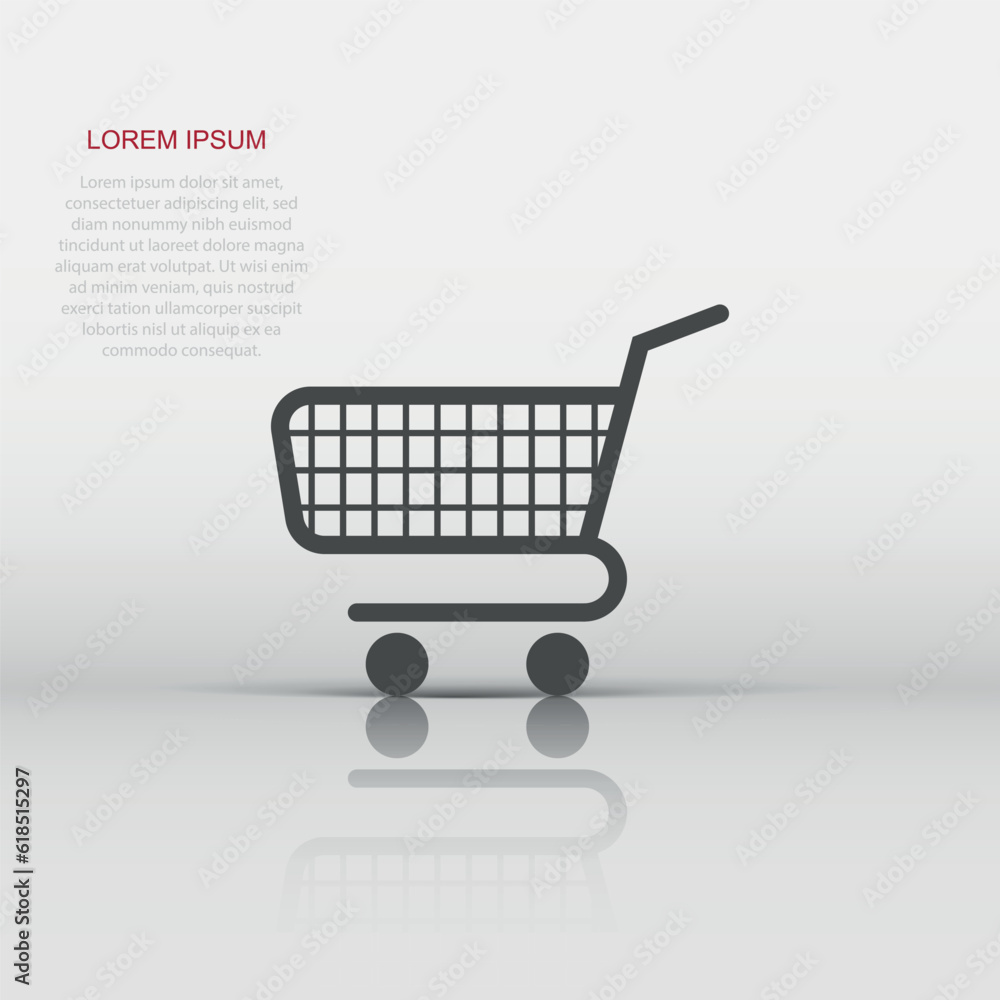 Shopping cart icon in flat style. Trolley vector illustration on white isolated background. Basket business concept. Shopping cart icon in flat style. Trolley vector illustration on white isolated background. Basket business concept.