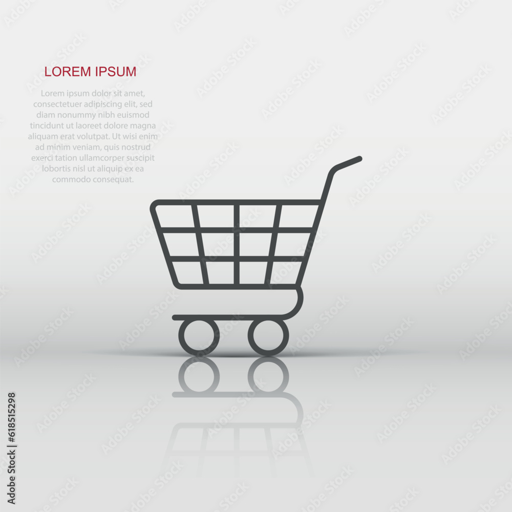Shopping cart icon in flat style. Trolley vector illustration on white isolated background. Basket business concept. Shopping cart icon in flat style. Trolley vector illustration on white isolated background. Basket business concept.