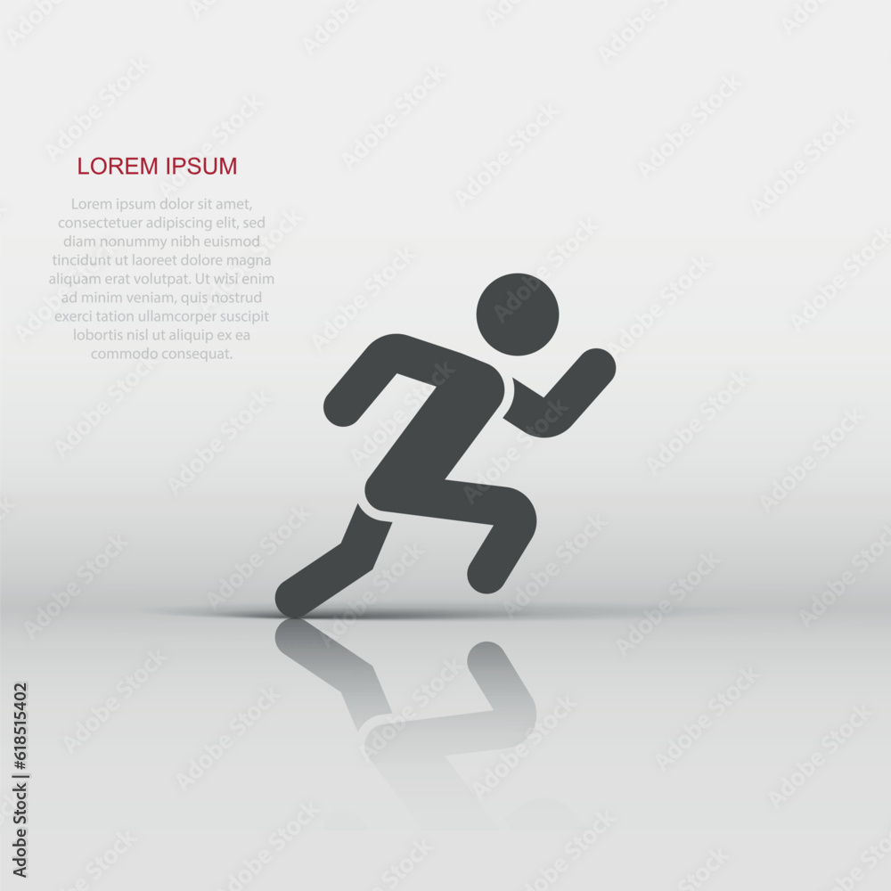 Run people icon in flat style. Jump vector illustration on white isolated background. Fitness business concept.