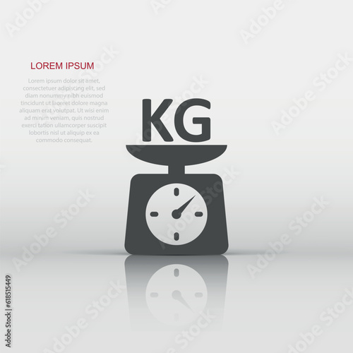 Scale icon in flat style. Kilogram dumbbell vector illustration on white isolated background. Gym business concept.