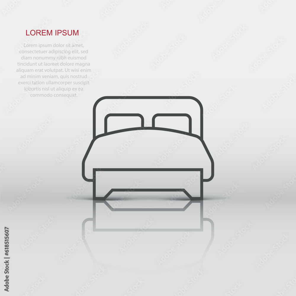 Bed icon in flat style. Bedroom sign vector illustration on white isolated background. Bedstead business concept. Bed icon in flat style. Bedroom sign vector illustration on white isolated background. Bedstead business concept.