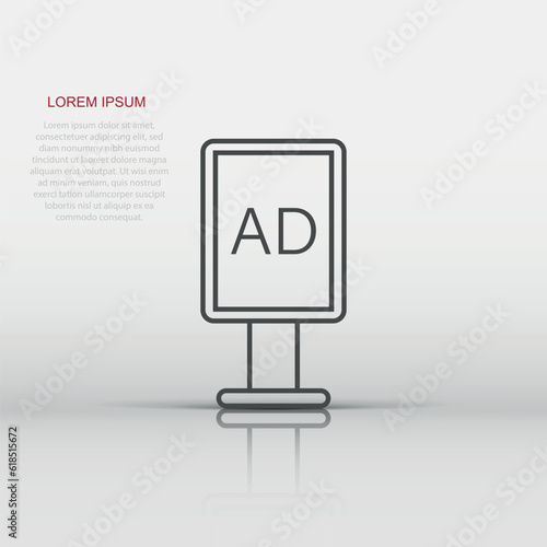 Billboard icon in flat style. Citylight display vector illustration on white isolated background. Banner placard business concept.