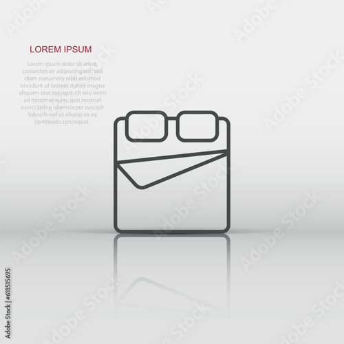 Bed icon in flat style. Bedroom sign vector illustration on white isolated background. Bedstead business concept.