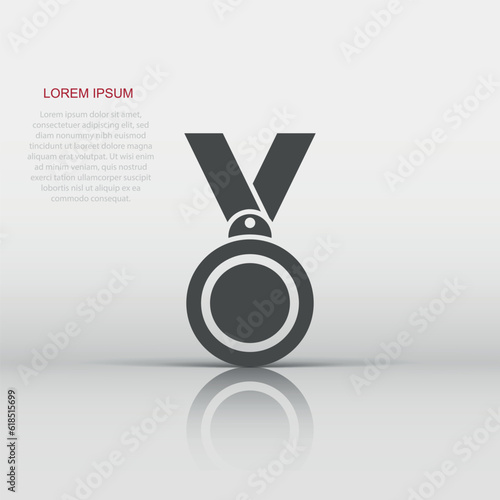 Medal icon in flat style. Prize sign vector illustration on white isolated background. Trophy award business concept.