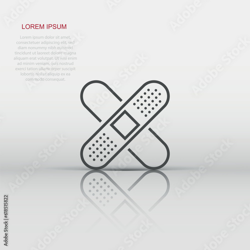 Bandage icon in flat style. Plaster vector illustration on white isolated background. First aid kit business concept.