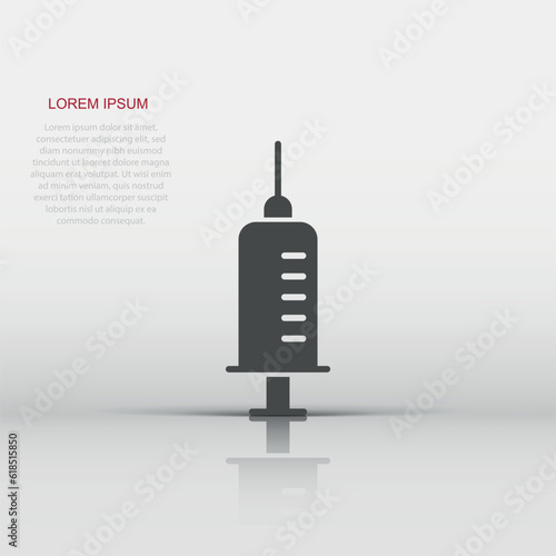 Syringe icon in flat style. Inject needle vector illustration on white isolated background. Drug dose business concept.