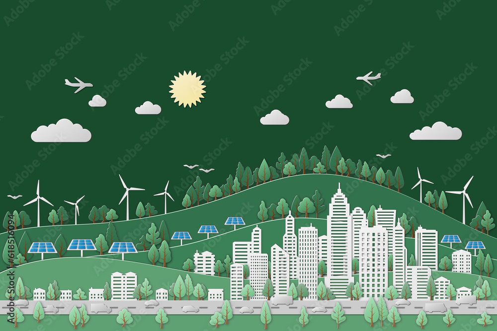 City of the future powered by clean energy. Green area suitable for living and friendly to the environment. BCG concept for sustainable economic development.