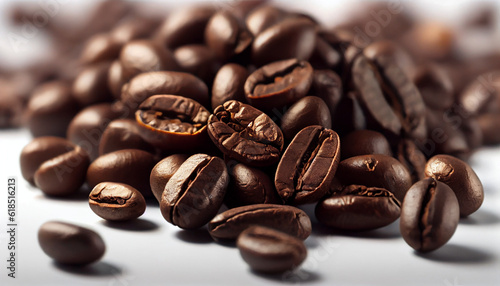 Closeup of freshly roasted coffee Been , isolated on a white background Ai generated image