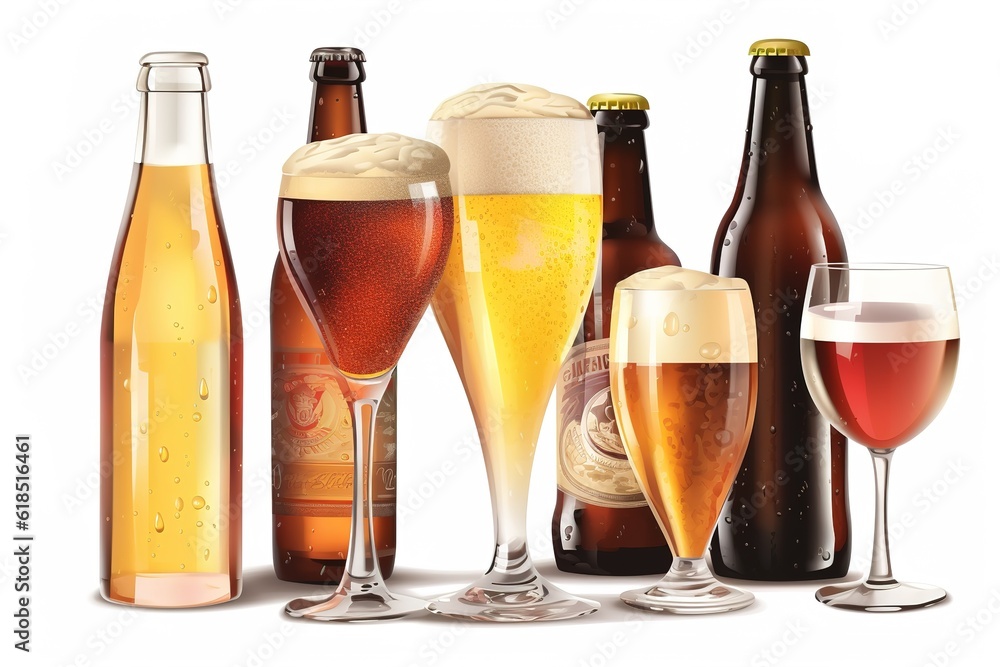 beer and wine isolated on white background. Generated by AI beer and wine isolated on white background. Generated by AI