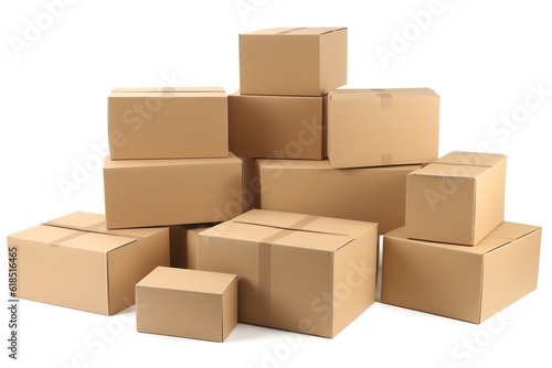 packing boxes isolated on white background. Generated by AI © Fotograf