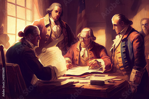 illustration of signing of the declaration of independence historically memorable day for America. AI