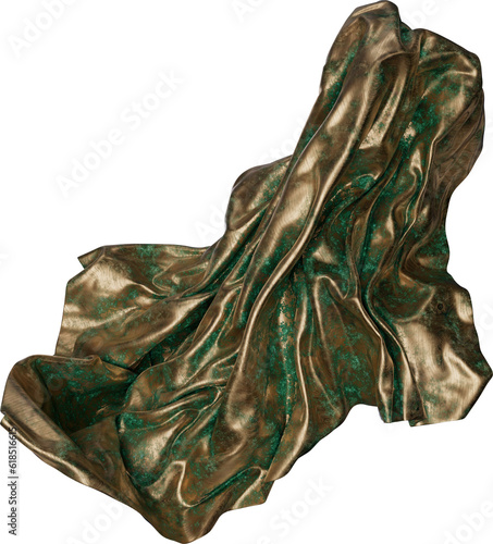 Bronze Brass Aged Petina Abstract 3d Fabric Floating Leaf Wrinkled Texture Isolated on Transparent Background photo