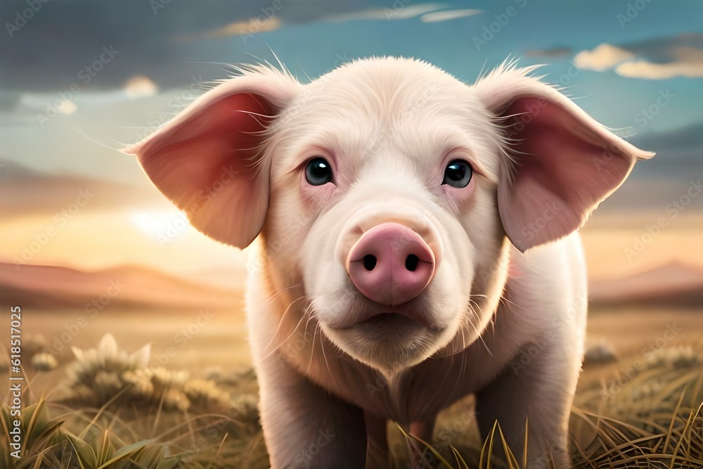 close face of cute pig generated by AI tool