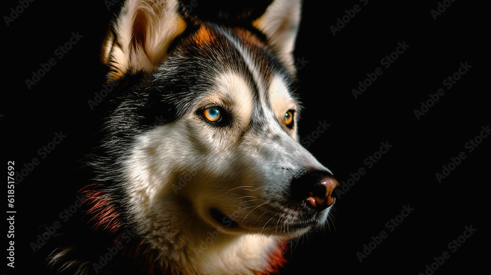 husky portrait on black background Generative AI