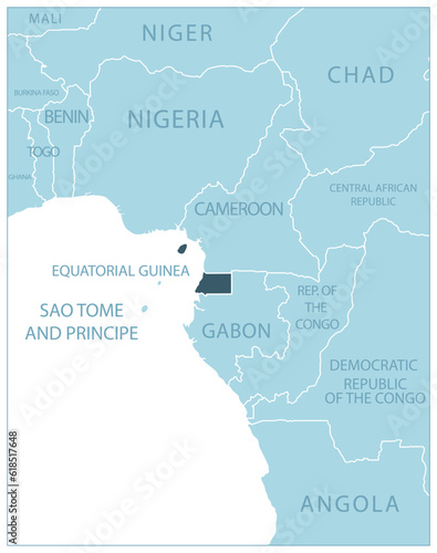 Equatorial Guinea - blue map with neighboring countries and names.
