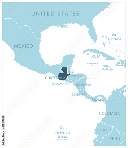 Guatemala - blue map with neighboring countries and names.