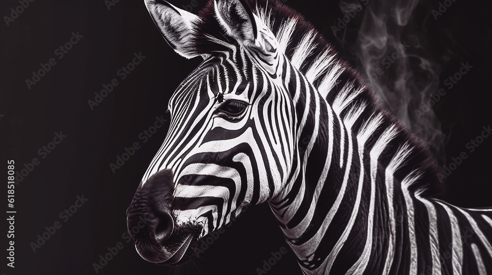 Fototapeta premium zebra portrait on dark background, generative AI