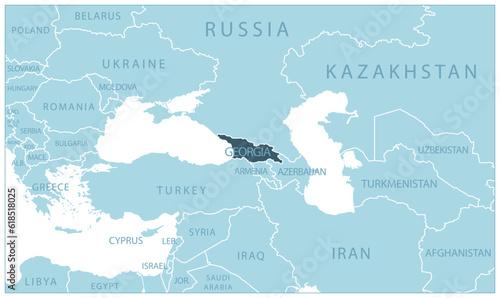 Georgia - blue map with neighboring countries and names.