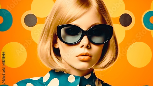 60's fashion woman wearing trendy sunglasses Generative AI