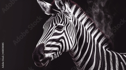 zebra portrait on dark background, generative AI