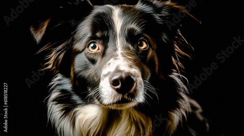 border collie portrait on black Generative AI