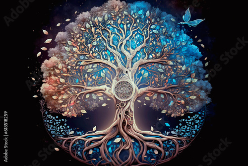 Beautiful tree of life, sacred symbol. Individuality, prosperity and growth concept.