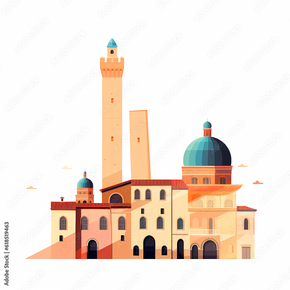 Illustration of beautiful view of Bologna, Italy